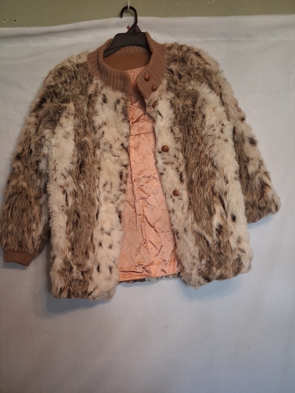Sears Fashions Vintage Womens Faux Fur Coat in Cream & Brown 12